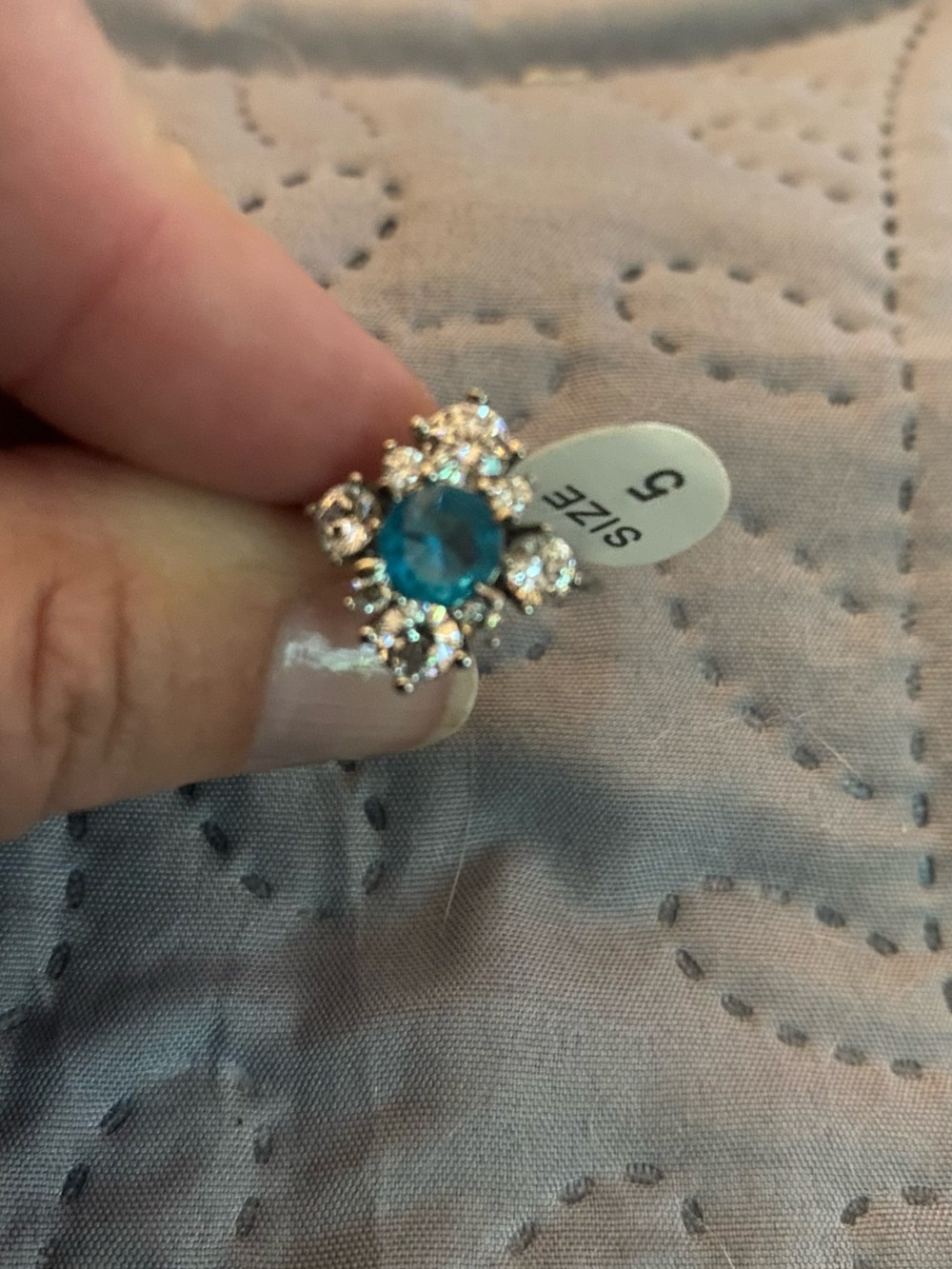Blue Crystal Flower Cluster Ring - Size 5